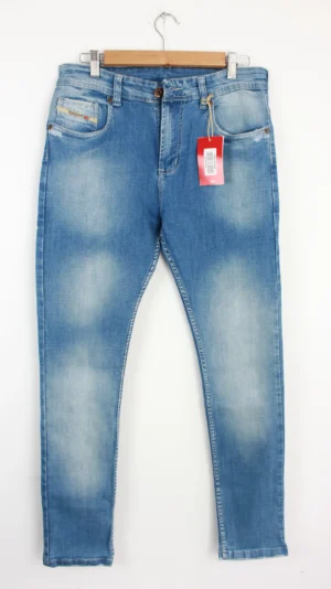 Jean Premium de alta calidad para hombre, corte moderno, color azul hielo con desgastes