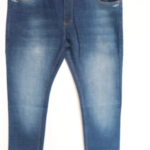 Jean Premium de alta calidad para hombre, corte moderno, color azul medio con bordado en el monedero y sublimado en bolsillo trasero