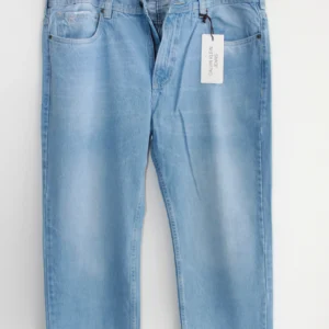 Jean Premium de alta calidad para hombre, corte moderno, color azul hielo clásico, bordado CK en monedero