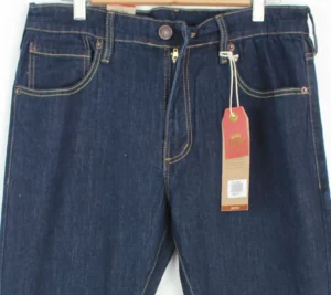 Jean Premium de alta calidad para hombre, corte moderno, color azul oscuro clásico, pines y botón contramarcado