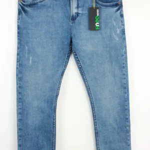 Jean Premium de alta calidad para hombre, corte moderno, color azul claro con nips, monedero y bolsillo trasero bordado, pines y botón contramarcado