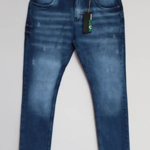 Jean Premium de alta calidad para hombre, corte moderno, color azul claro con desgastes, nips, monedero y bolsillo trasero bordado, pines y botón contramarcado